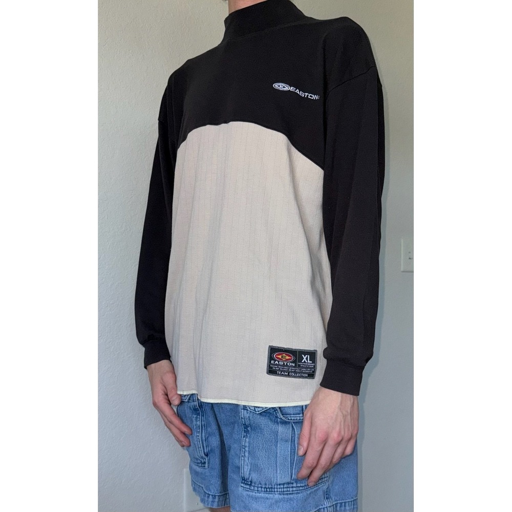 Easton Mock Neck Shirt Streetwear 90s Colorblock Black Cream Mens XL Long Sleeve
